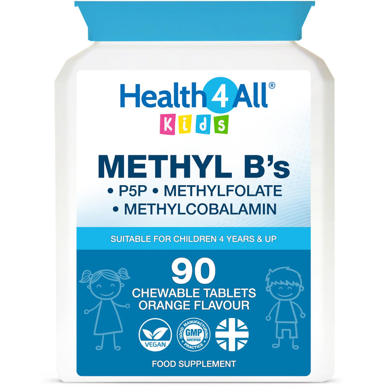 Health4All Kids Methyl B's 90 Chewable Tablets (3 Months Supply), Stress & Mood Support for Children 4+, Methylated B Vitamins B12 Methylcobalamin, 5-Methylfolate & Vitamin B6 P5P, Vegan | Made in UK 90 count (Pack of 1)