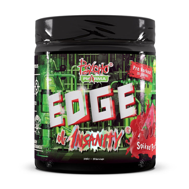 #1 Strongest PWO Psycho Pharma Edge of Insanity - Most Intense Pre Workout Powder for, Focus, Power & Energy. Premium researched Formula and Ingredients - 297.5g (Spike Punch) Spike Punch