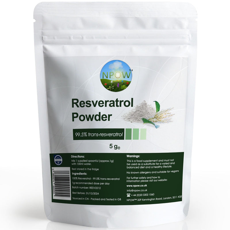 Pure Resveratrol Powder - Premium Trans Resveratrol Supplements, Antioxidant Wellness, Heart Supplement, Natural Antioxidant Supplements for Smoothie or Drink Powders - 5g