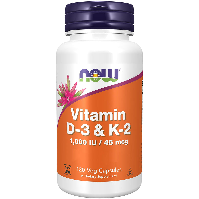 Now Foods, Vitamin D3 & K2, 1,000IU, 120 Capsules, Lab-Tested, Multivitamins, Gluten Free, Soy Free, Vegetarian