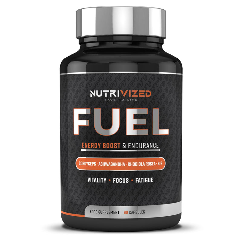 Fuel for Maximum Energy - Ashwagandha & Cordyceps Mushroom, Endurance, Focus and Clarity + Green Tea Extract - Rhodiola Rosea - Vitamin B12 – Vegan 90 Capsules - Made in the UK