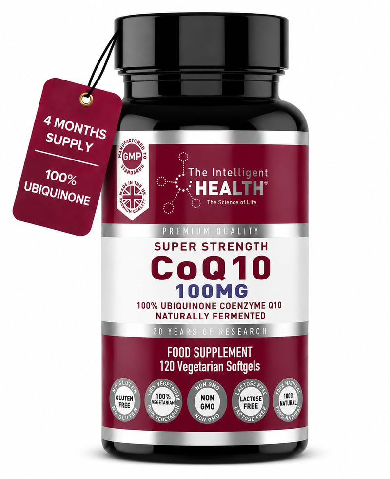 The Intelligent Health CoQ10 Supplement, Fermented Coenzyme Q10 Ubiquinone for Women & Men, Easy to Swallow 100mg 120 Vegetarian Softgels