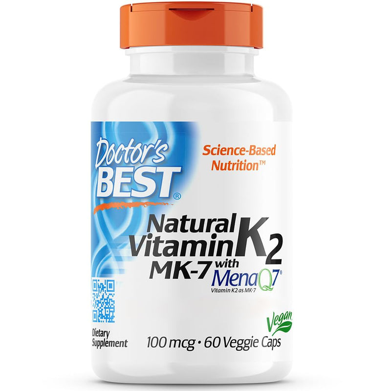 Doctor's Best, Natural Vitamin K2, MK-7 with MenaQ7, 100 mcg, 60 Vegan Capsules, Laboratory Tested, Gluten Free, Soy Free, Vegetarian