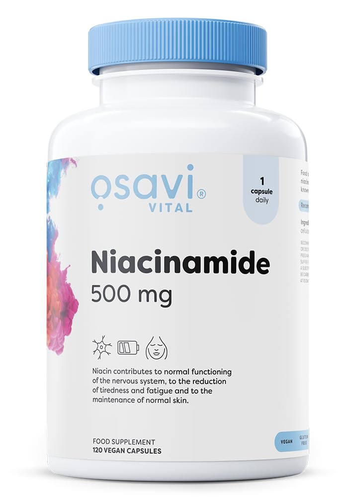 Osavi Niacinamide 500 mg – 120 Vegan Capsules | Supports Nervous System & Psychological Function | Reduces Fatigue, Maintains Healthy Skin & Mucous Membranes | Contributes to Normal Energy Metabolism Unflavoured 120 count (Pack of 1)