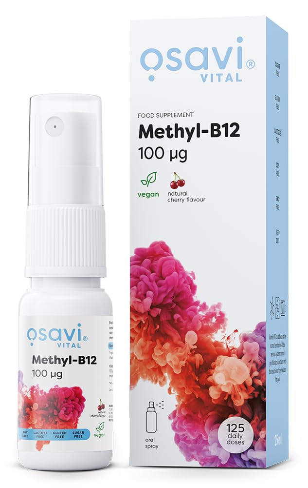 Osavi Methyl–B12, 100 µg – 25 ml Oral Spray | Cherry Flavor | Supports Nervous System & Immune Function | Vitamin B12 for Energy Metabolism | Reduces Fatigue & Supports Red Blood Cell Formation