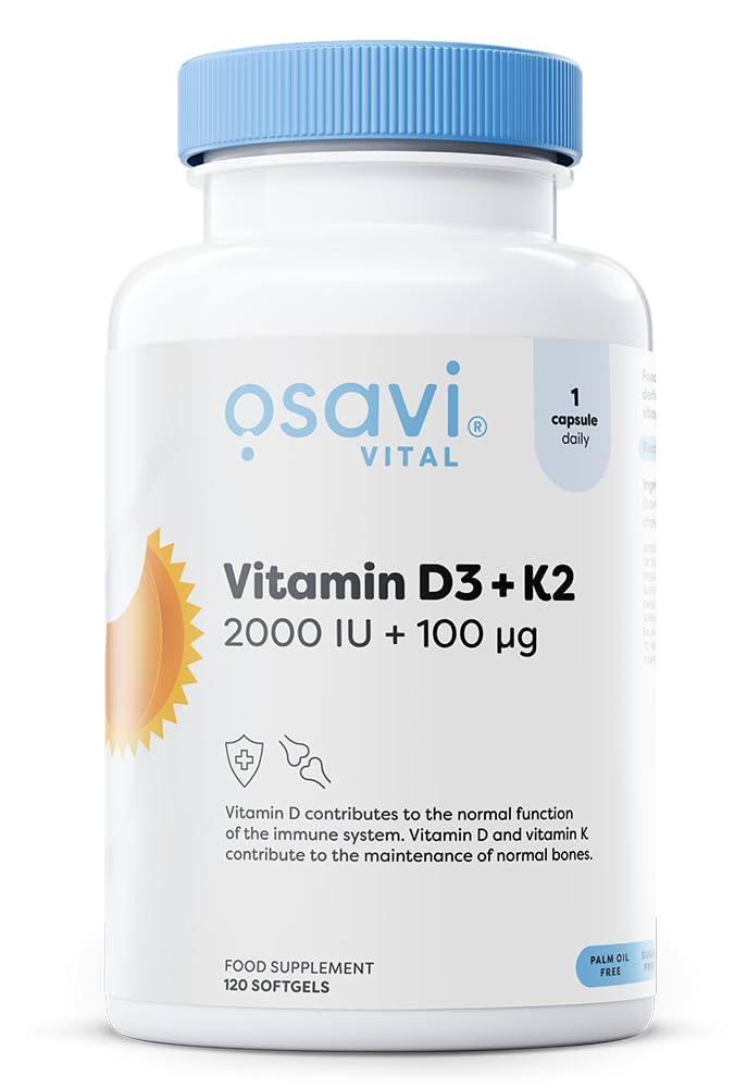 Osavi Vitamin D3 + K2, 2000 IU + 100 μg – 120 Softgels | Supports Bone, Teeth & Immune Health | with Quali®–D & K2VITAL® for High Absorption | MCT Oil–Based Formula 120 count (Pack of 1)