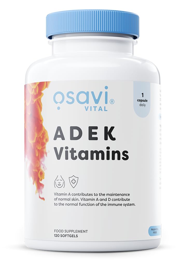 Osavi ADEK Vitamins – 120 Softgels | Supports Immunity, Bones & Skin | Natural Beta–Carotene, D3, E & K2 for Immune Defense, Strong Bones, Healthy Skin, Vision & Muscle Function 120 count (Pack of 1)