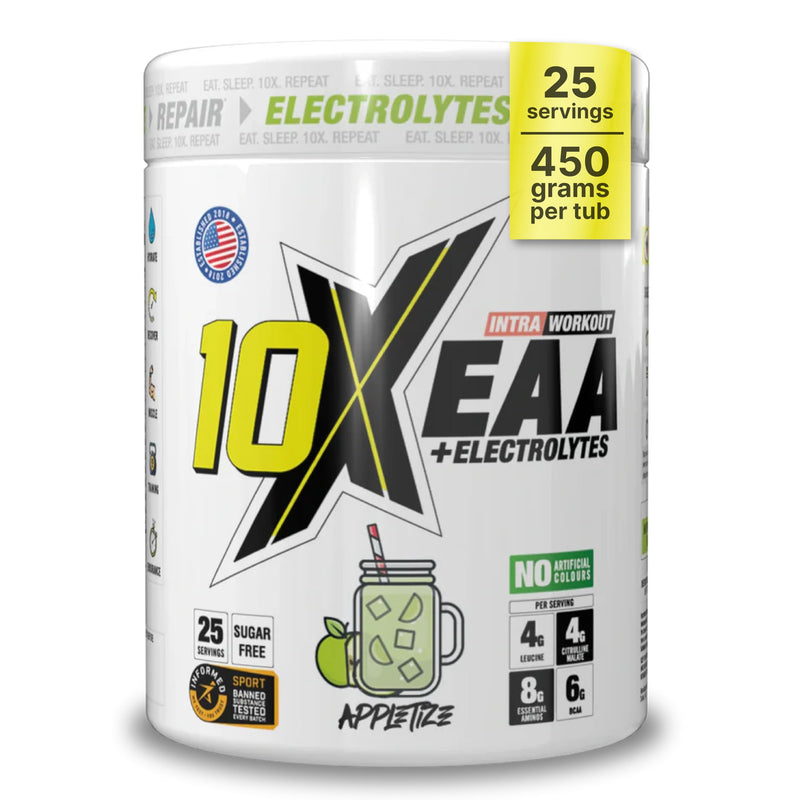 10X Athletic EAA Essential Amino Acids - Appletize, Muscle Recovery & Hydration, 450g, Vegan, Gluten & Lactose-Free, Supports Muscle Growth,Informed-Sport Certified