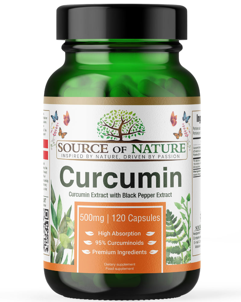 Source of Nature® | 500mg Curcumin Extract | 120 Capsules | +95% Pure Curcuminoids | Produced in EU | with BioPerine® (Black Pepper Extract) | from Turmeric | High dose 120 count (Pack of 1)