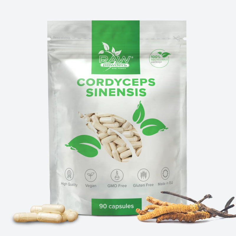 Cordyceps Sinensis 750mg, 90 Capsules - High-Strength, Pure Superfood Mushroom for Immune & Energy Boost - Supports Overall Health, Free from Magnesium Stearate Support by Raw Powders