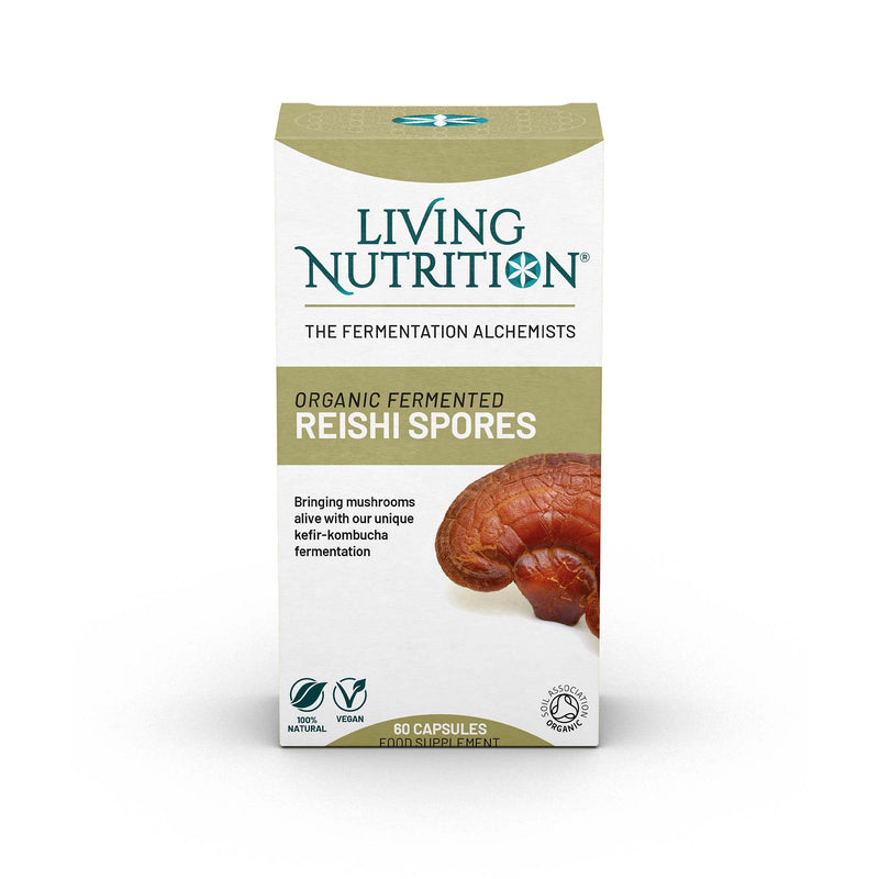 Living Nutrition Organic Fermented Reishi Spores (60 Caps) - 600mg Reishi Spores per Serving - Higher Concentration of Active Triterpenes Than Fruiting Body