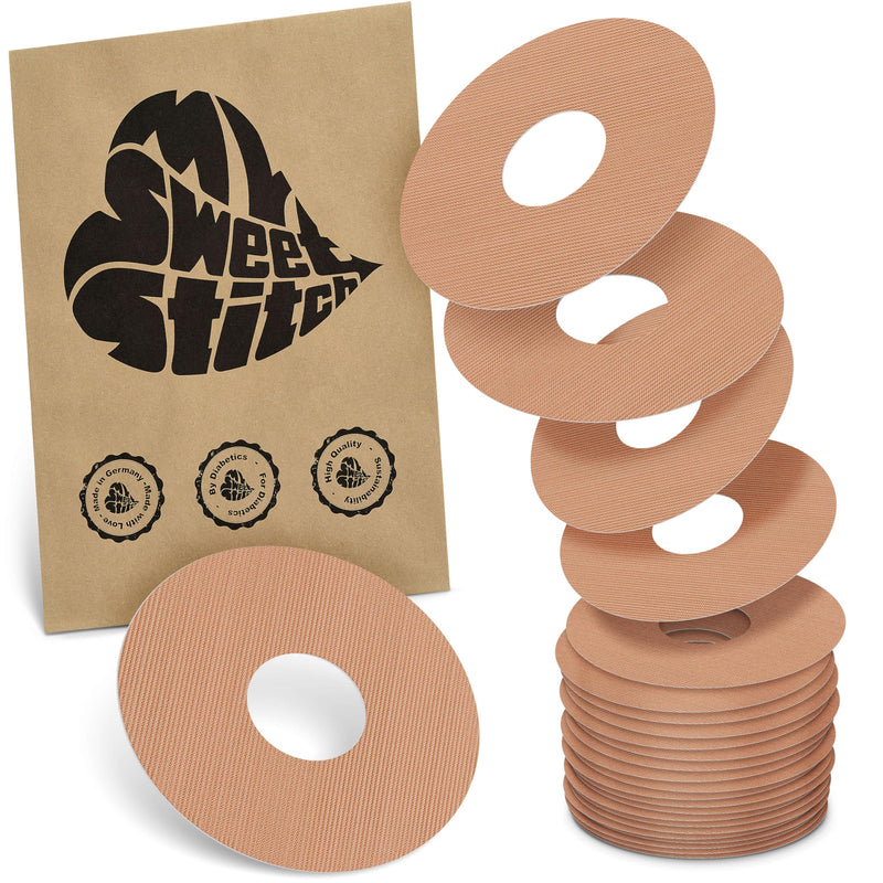MySweetStitch - 25 x Freestyle Libre 3 Round Patches, Ring Patch Ø 60mm, Inner Ø 20mm, Waterproof, Breathable, Skin-Friendly, Made in Germany, Beige 25 piece