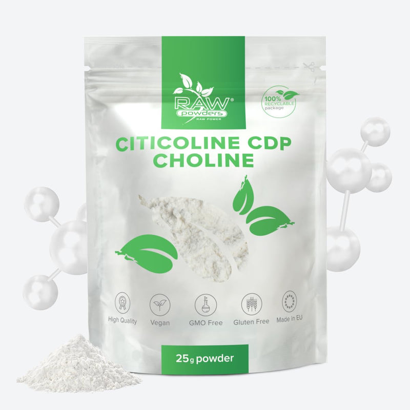 Citicoline CDP-Choline Powder 25g – Cognitive Function & Mental Performance Support – 250mg per Serving, Vegan, GMO & Gluten Free – Raw Powders