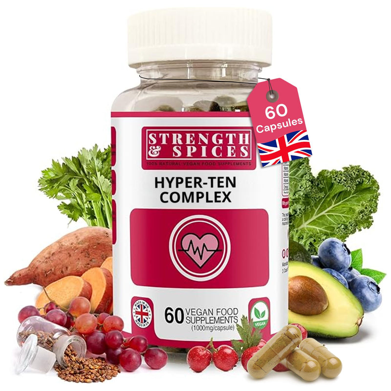 Strength & Spices Blood Pressure Aid Capsules – 17 Natural Ingredients incl. Beetroot, Hawthorn & Grape Seed – with Potassium, Vitamin B1 & Magnesium – UK Made, Vegan, ISO Certified, 60 Capsules