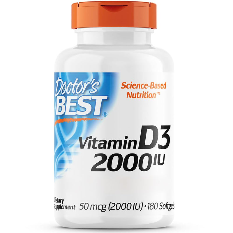 Doctor's Best, Vitamin D3, 2.000IU, 2-Day Depot, 180 Capsules, Gluten Free, Sofa Free