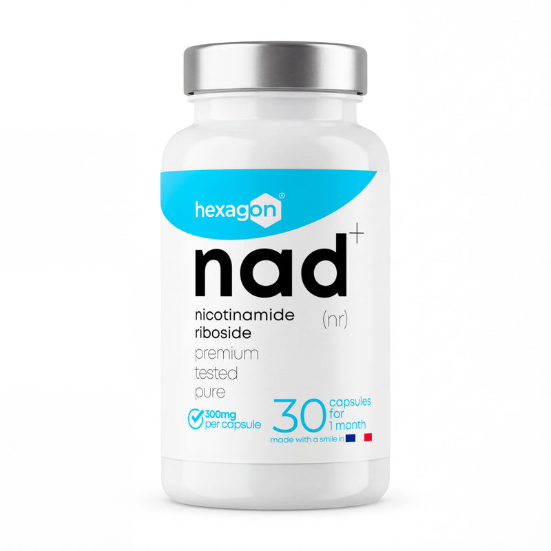 NAD+ Nicotinamide Riboside Chloride 300mg - 1-Month Supply - NAD Booster - Third-Party Tested - Made in France - Pure & Premium - 30 Vegan Capsules - NAD Supplements - Hexagon 30 count (Pack of 1)