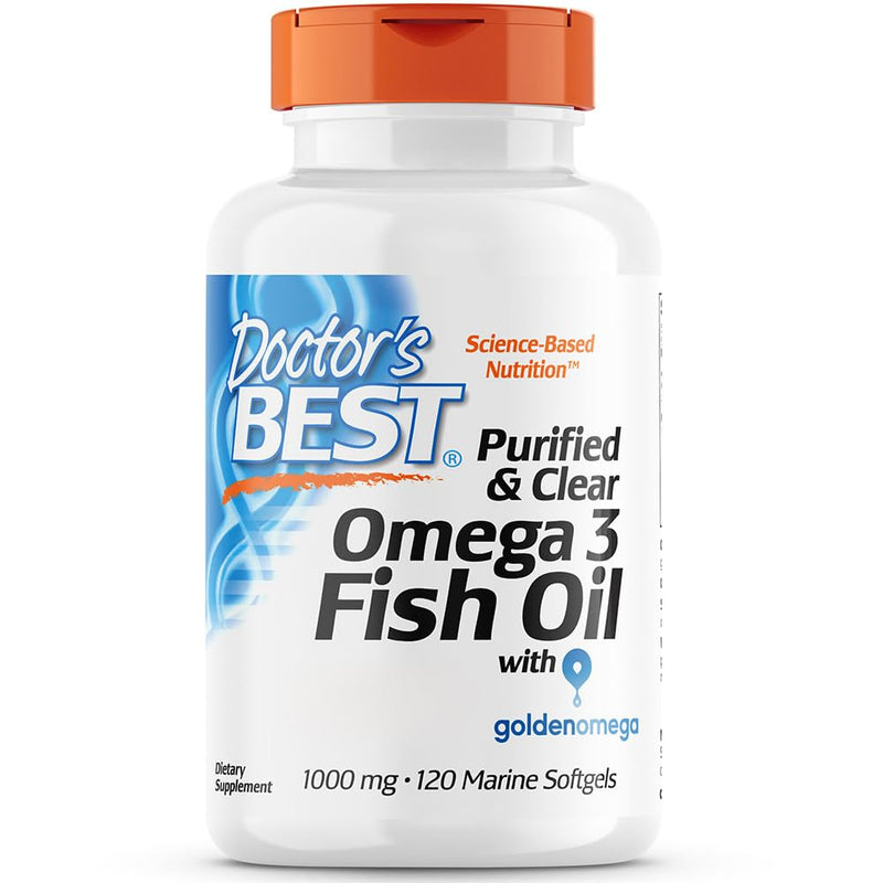 Doctor's Best, Purified & Clear Omega-3 Fish Oil, 1,000mg, with Omega-3 Fatty Acids DHA and EPA, 120 Capsules, Gluten-Free, SOYA-Free