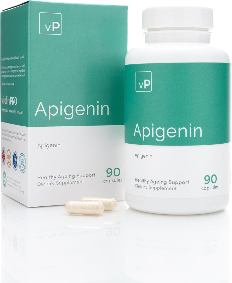 vP Vitality Pro Apigenin Sleep Supplement, 90 Capsules, Men & Women | Apigenin 100mg from Grapefruit Peel, Natural Sleep Aid, NAD Enhancement, Immune Support, Vegan