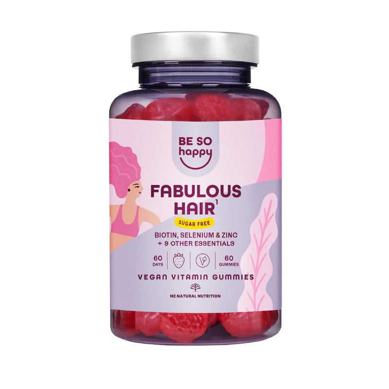 BeSoHappy® Biotin Gummies 6000mcg Complex for Hair Growth, 60 Days Supply with Selenium, Zinc, B12 Vitamin, Retinol Vitamins B6, C, D, E, Strawberry Candies Flavor, Vegan.