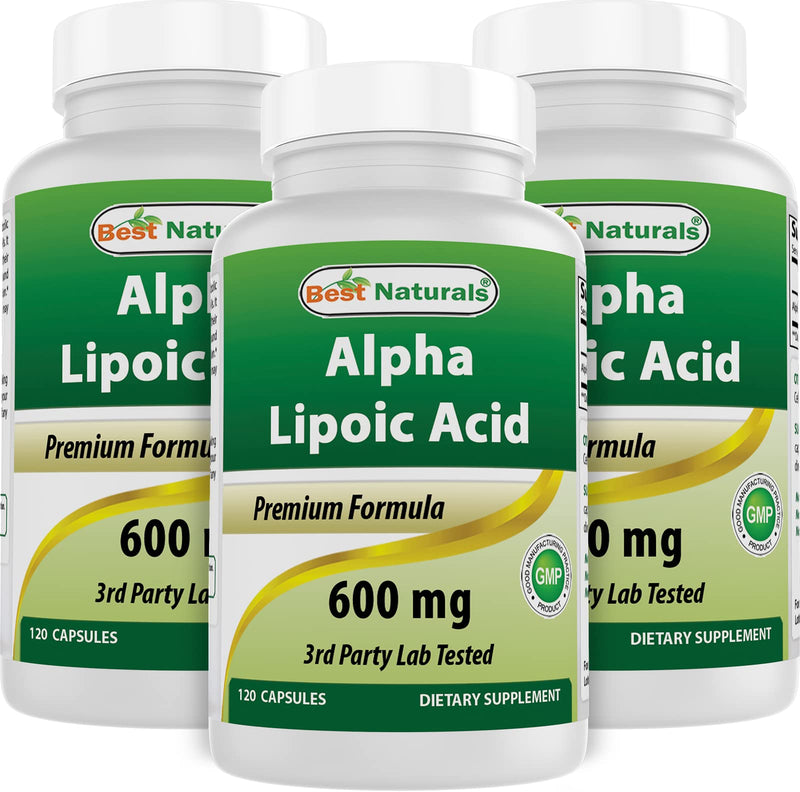 Best Naturals Alpha Liopic Acid 600 mg 120 Capsules - ALA Alpha Lipoic Acid Powerful Antioxidant (120 Count (Pack of 3))