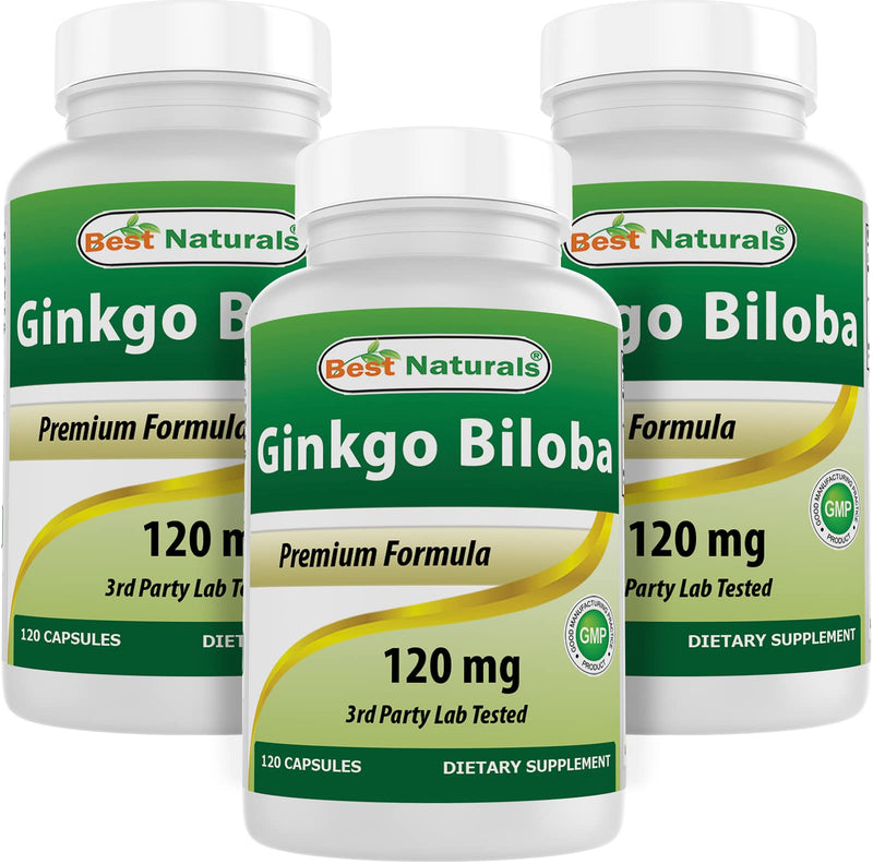 Best Naturals, Ginkgo Biloba Extract - Double Strength Ginkgo Biloba, 120mg, 120 Capsules (120 Count (Pack of 3))
