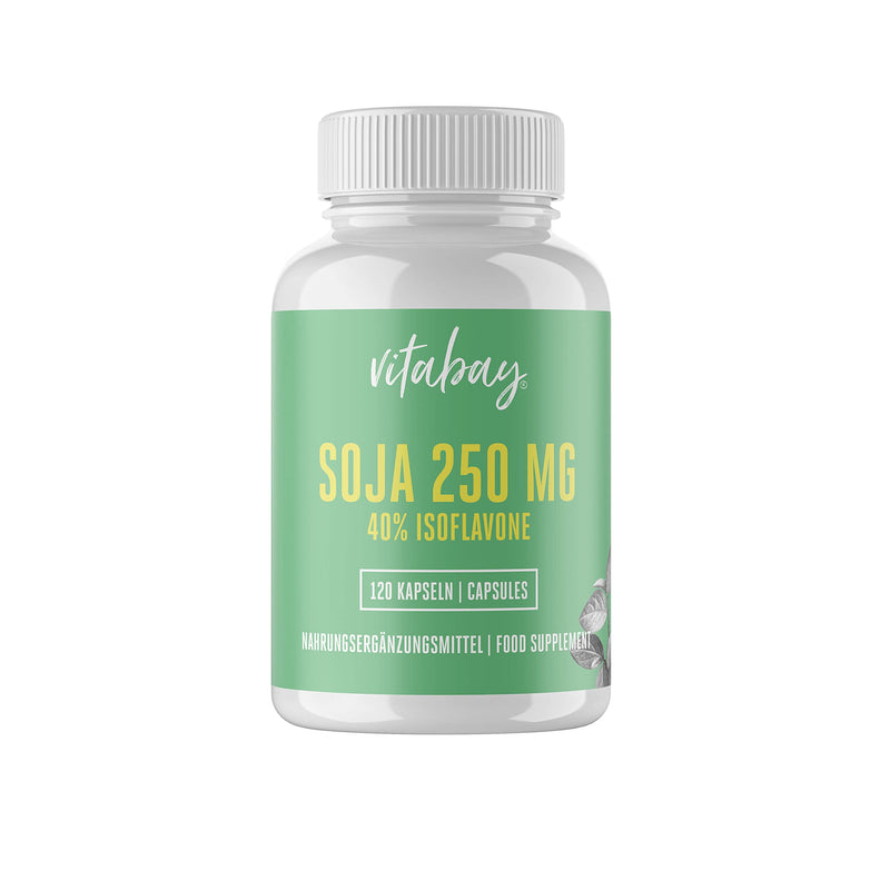 Vitabay Soybean extract, 250 mg per capsule, made of real soy, contains 40% isoflavones, value pack with 120 capsules, no additives and 100% vegan, pharmaceutical quality