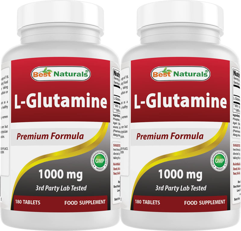 Best Naturals L-Glutamine 1000 mg 180 Tablets - Glutamine Fuel for Workout & Supports Muscle Recovery from Workouts (180 Count (Pack of 2))