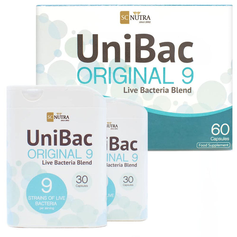 UniBac Original 9 – Unified Bacteria – Daily Probiotics for Gut & Digestive Balance – 9 Strain Live Culture Blend – 6 Billion CFU – Vegan Capsules (60 Count)