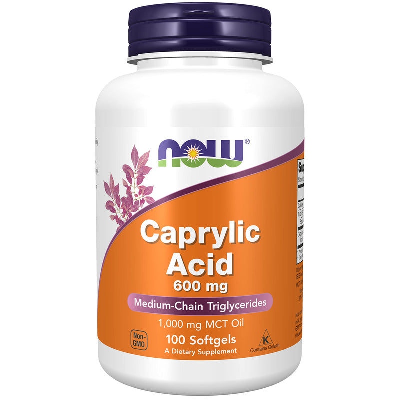 Now Foods, Caprylic Acid, 600mg, 100 Softgels, Lab-Tested, Gluten Free, SOYA Free, Non-GMO