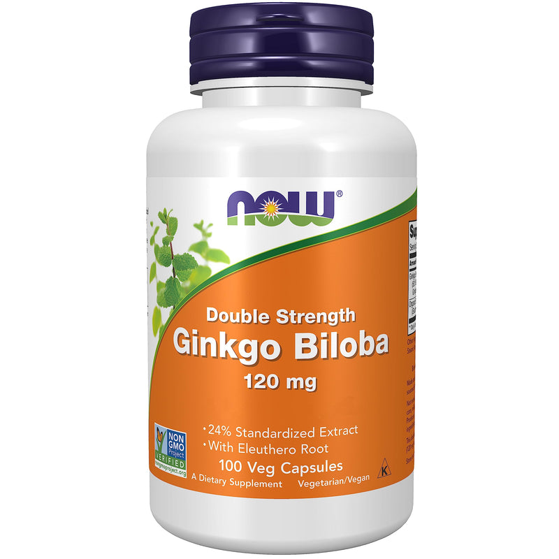 Now Foods, Double Strength Ginkgo Biloba, 120mg, 100 Vegan Capsules, Lab-Tested, SOYA Free, Gluten Free, Vegetarian, Non-GMO