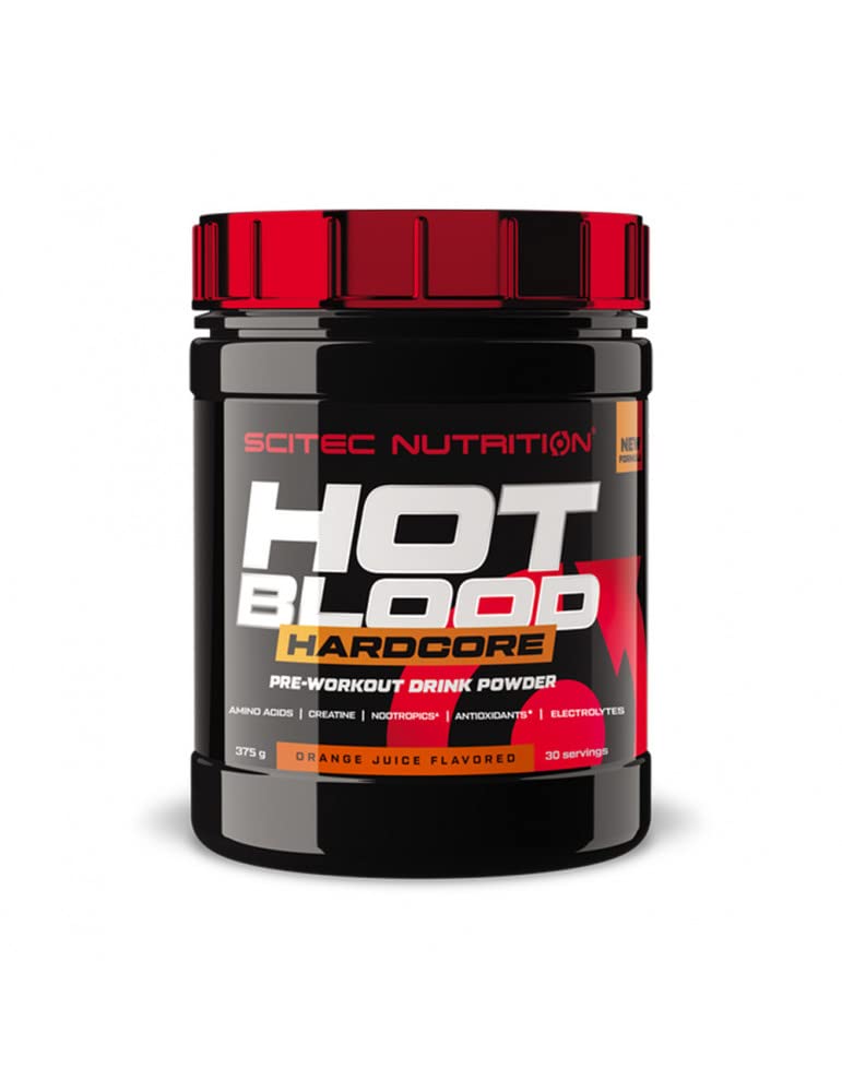 Scitec Nutrition Hot Blood Hardcore, pre-Workout Drink Powder with Amino acids and creatine, 375 g, Orange Juice