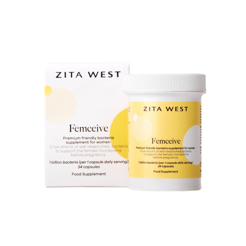 Zita West Femceive Friendly Bacteria Supplement for Women - Pre-Conception Daily Support, 1 Billion CFU, 3 Lactobacillus Strains, Vegan Capsules - 34 Day Sup