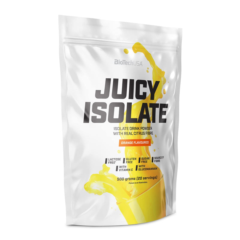 BioTechUSA Juicy Isolate | Gluten-Free, Lactose-Free, Sugar-Free | Refreshing Protein Soft Drink | with Fiber and Vitamin C, 500 g, Orange