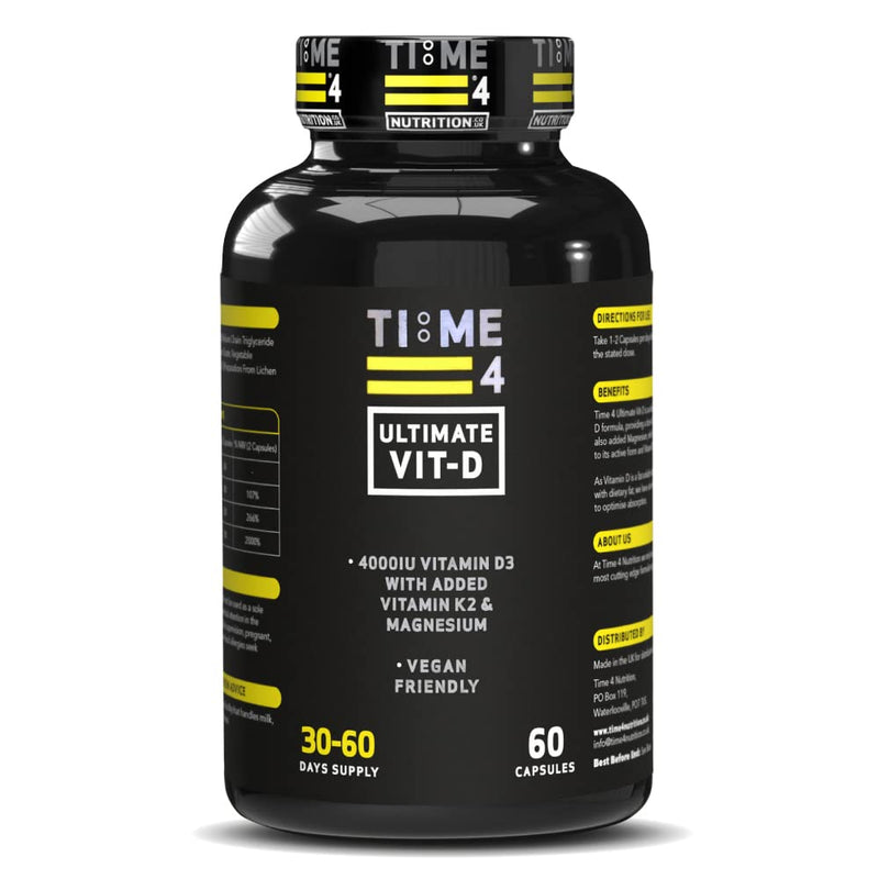 Time 4 Ultimate Vitamin D – Vitamin D3 4000iu, 200mcg Vitamin K2 (MK7), 400mg Magnesium, 600mg Caprylic Acid In 2 Easy To Swallow Capsules – Vegan Friendly, Gluten Free, 30-60 Day Supply – 60 Capsules