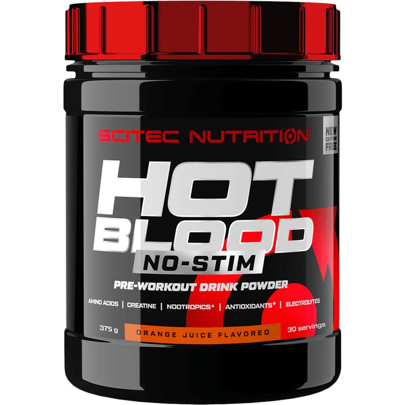 Scitec Nutrition Hot Blood No-Stim – Stimulant-Free Pre-Workout – with Creatine –Nootropics – Beta-Alanine – Electrolytes – Antioxidant Complex, 375 g, Orange Juice