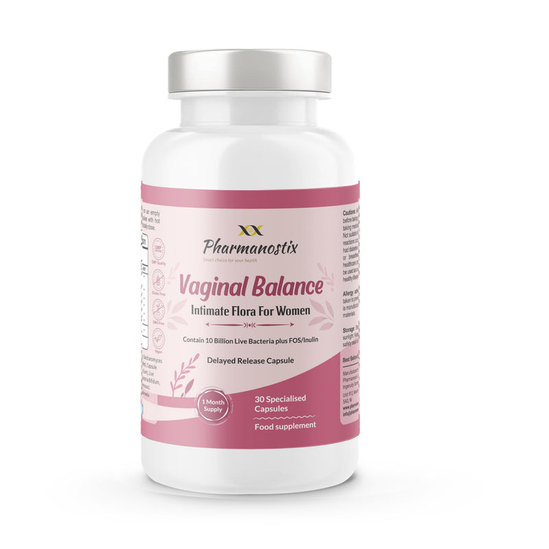Pharmanostix Vaginal Balance 30 Capsules -10 Billions - L-rhamnosus, L-reuteri & Saccharomyces Boulardii- Friendly Active Bacterial Cultures Blend Providing Intimate Flora & UTI Support for Women - UK 30 count (Pack of 1)