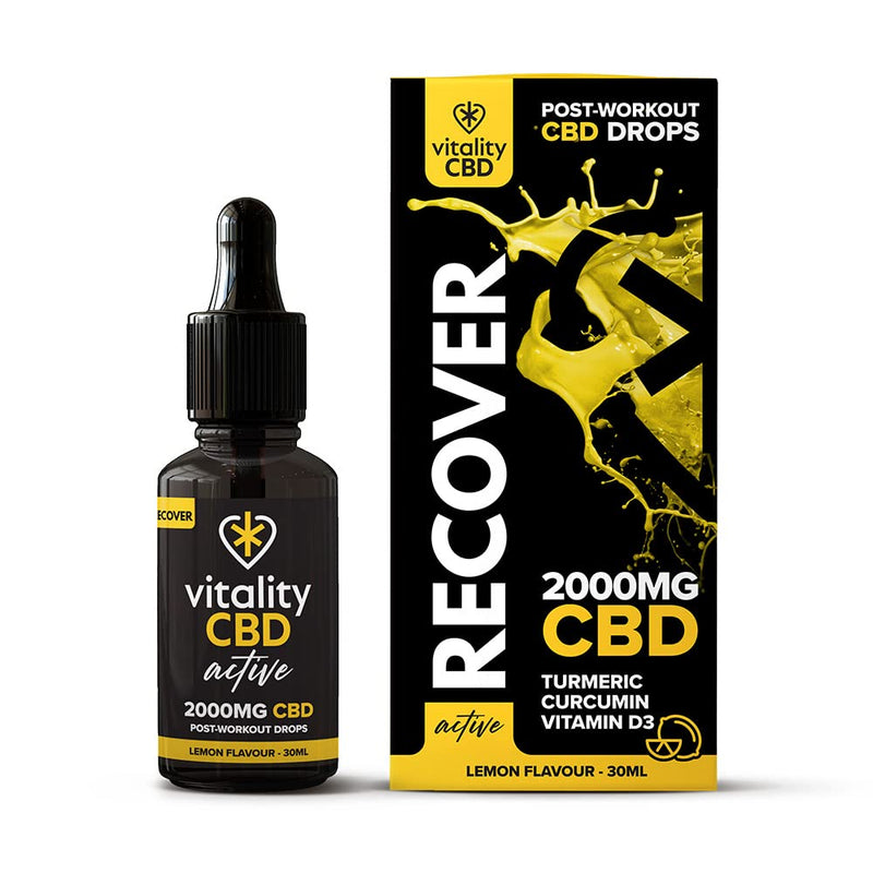 Vitality CBD Active Recover Drops with Turmeric, Vitamin D3, 2000mg of CBD, Lemon Flavour, 30ml, NO THC 30 ml