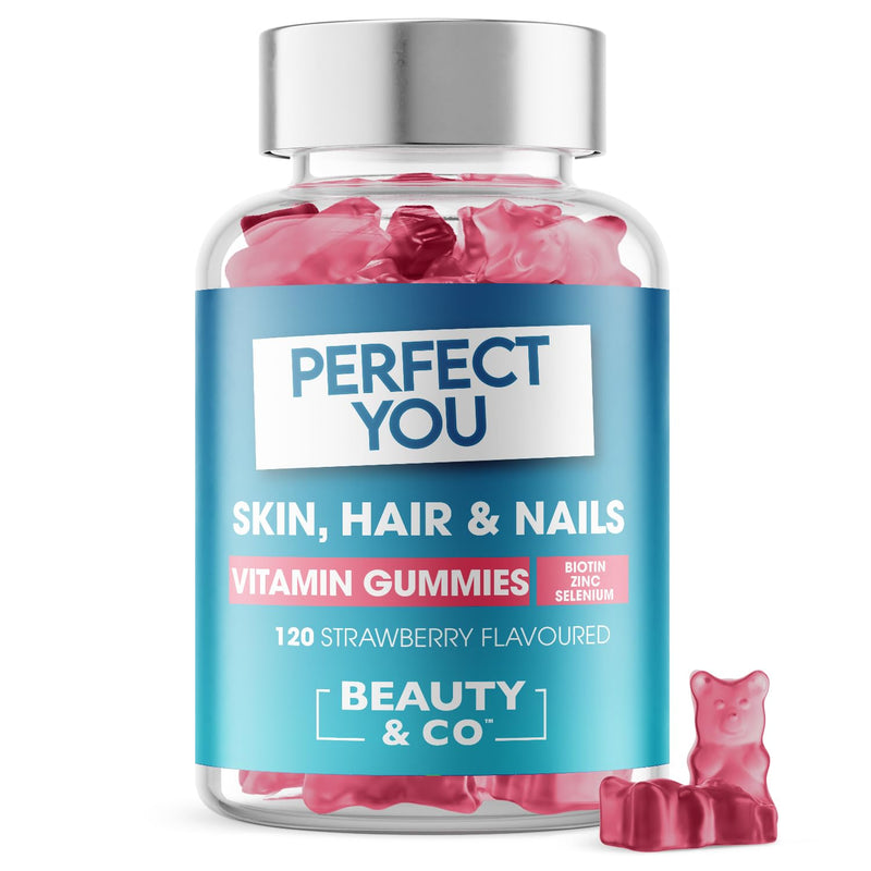 Perfect You Skin, Hair and Nails Gummies - with Biotin, Zinc & Selenium - Strawberry Flavoured Gummies (120 Count) 120 count (Pack of 1)