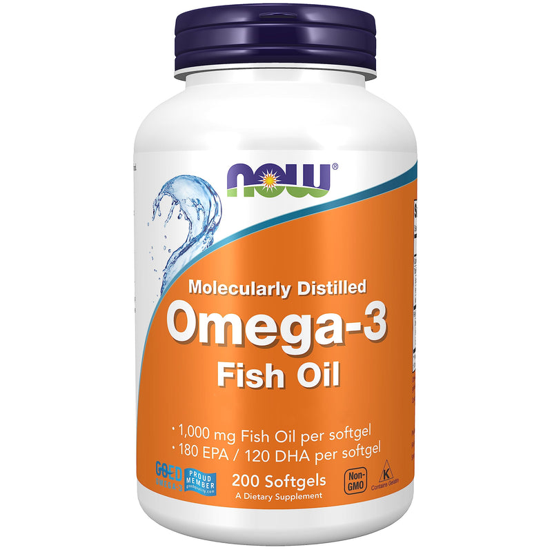Now Foods, Molecularly Distilled Omega-3, with EPA and DHA, High Dose, 200 Softgels, Lab-Tested, SOYA Free, Gluten Free, Non-GMO