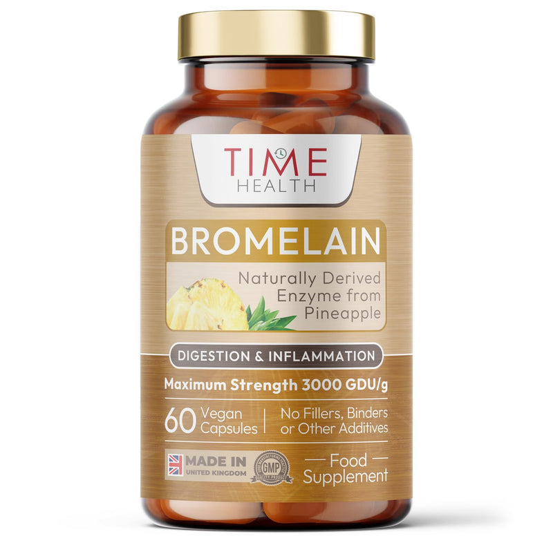 Bromelain Capsules - High Strength 3000 GDU - Highly Dosed 500mg per Capsule - Naturally Derived from Pineapple - UK Made - Zero Additives - Vegan - Pullulan (60 Count (Pack of 1))