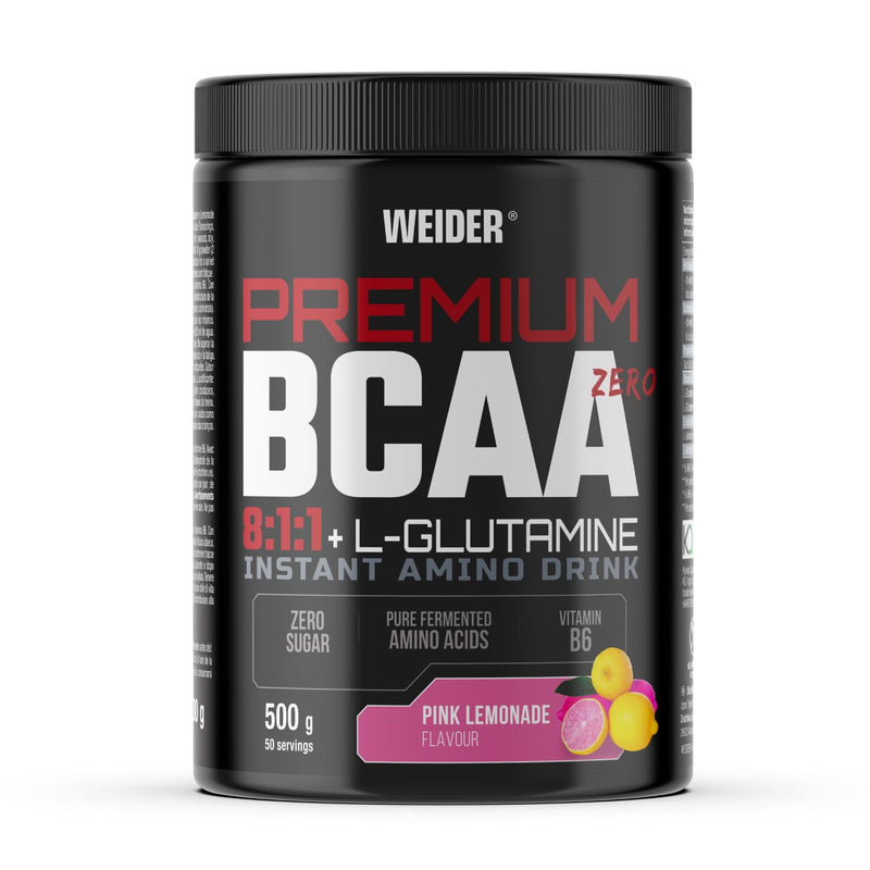 Premium BCAA 8:1:1+L-Glutamine (500g) Pink Lemonade Flavour, Recovery Combination of Amino Acids with Kyowa Quality® L-Glutamine, Vitamin B6, Increases and Protects Muscle Mass, Zero Sugar, Vegan 500g