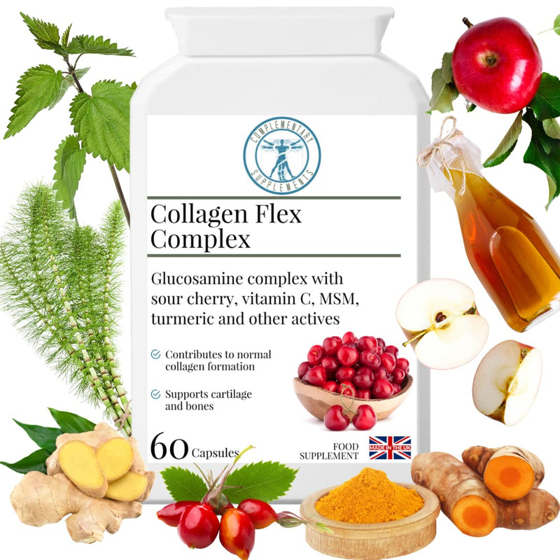 Collagen Flex Complex – Joint, Bone & Cartilage Support - Vegan (Shellfish Free) - Glucosamine Hydrochloride HCL, MSM, Turmeric, Apple Cider Vinegar - 60 Capsules