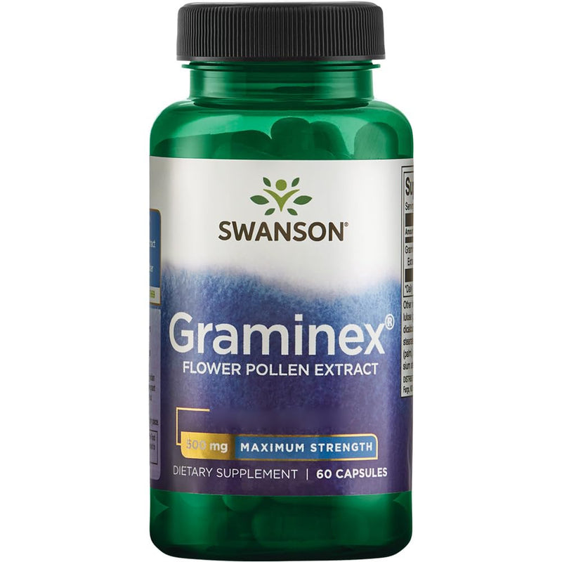 Swanson, Graminex Flower Pollen Extract, 500mg, from Rye, 60 Capsules, High Strength, Lab Tested, SOYA Free, Gluten Free, Non GMO