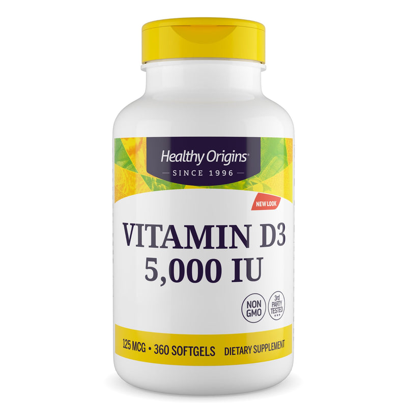 Healthy Origins, Depot Vitamin D3, 125mcg (5,000IU), 1 Capsule Every 5 Days, 360 Softgels, Highly Dosed, Soy Free, Gluten Free, Non-GMO