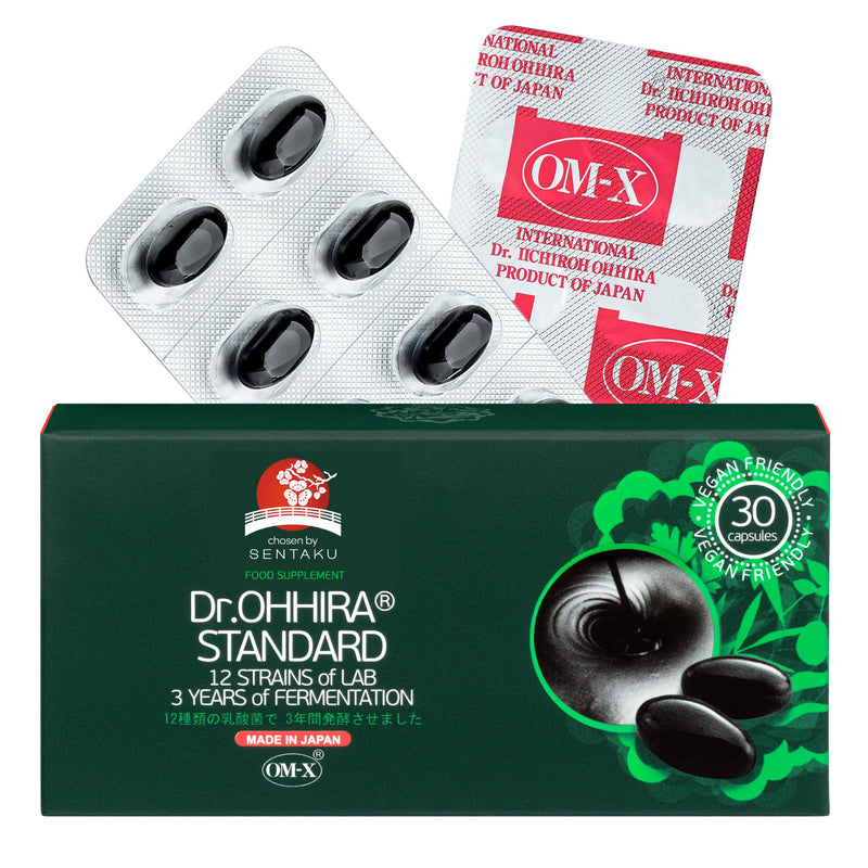 Standard Gut Health Supplement-Probiotics, Prebiotics and Postbiotics in OM-X®-3Yrs Unheated Fermentation of 12 Live Bacterial Cultures with 14 Fruits, Seaweed, Mushrooms (30 Capsules) 30 count (Pack of 1)