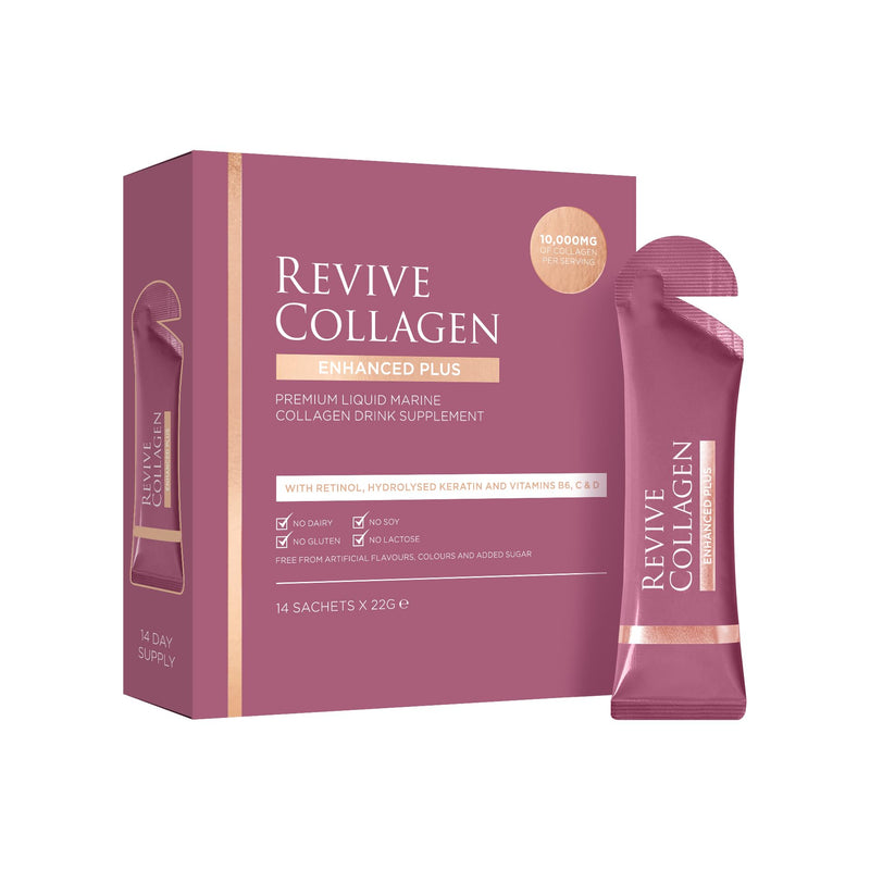 Revive Collagen Enhanced Plus 10,000mg Hydrolysed Marine Collagen Drink with Added Vitamin A & C for Healthy Skin, Hair, Nails & Joints | Tropical Flavour | 14 x Sachets 14 x Eco box