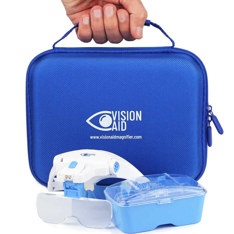 Vision Aid Magnifying Glasses with Light, 5 Lenses, Headband, Storage Case | Hands Free Optivisor Magnifier for Lashes, Jewelry, Microblading, Hobby, Dental Close Work 3AAA Battery Powered (not included) - Standard