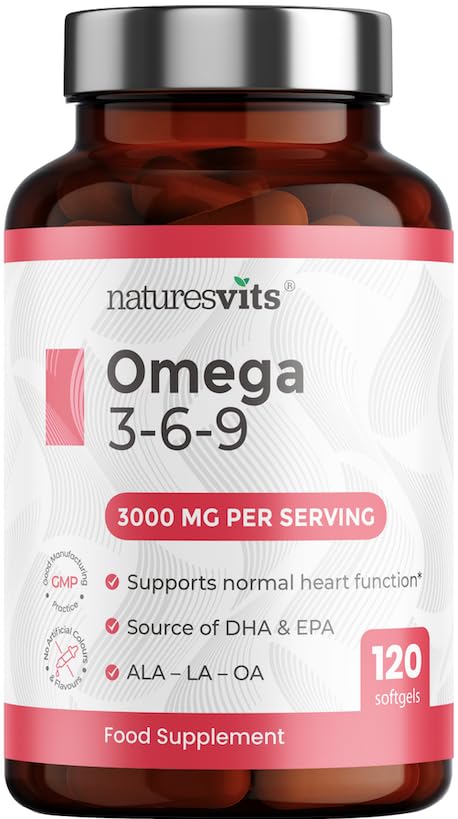 Omega 3, 6 and 9 High Strength Capsules, 3000mg - Fish and Flaxseed Oil Fatty Acid Nutritional Supplements for Women and Men - Natural Source of EPA and DHA - Easy Swallow Softgels