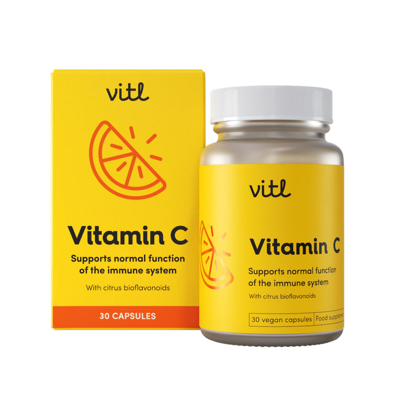 Vitl Vitamin C 500mg Supplement - 30 Vegan Easy to Swallow Capsules - Support Normal Functioning of the Immune System - 1 Month Supply