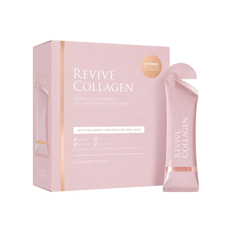 Revive Collagen Premium 8,500mg Hydrolysed Marine Collagen Drink with Added Hyaluronic Acid & Aloe Vera for Healthy Skin, Hair, Nails & Joints | Lemon & Lime | 14 x Sachets (Eco Pack) Lemon & Lime (Eco)